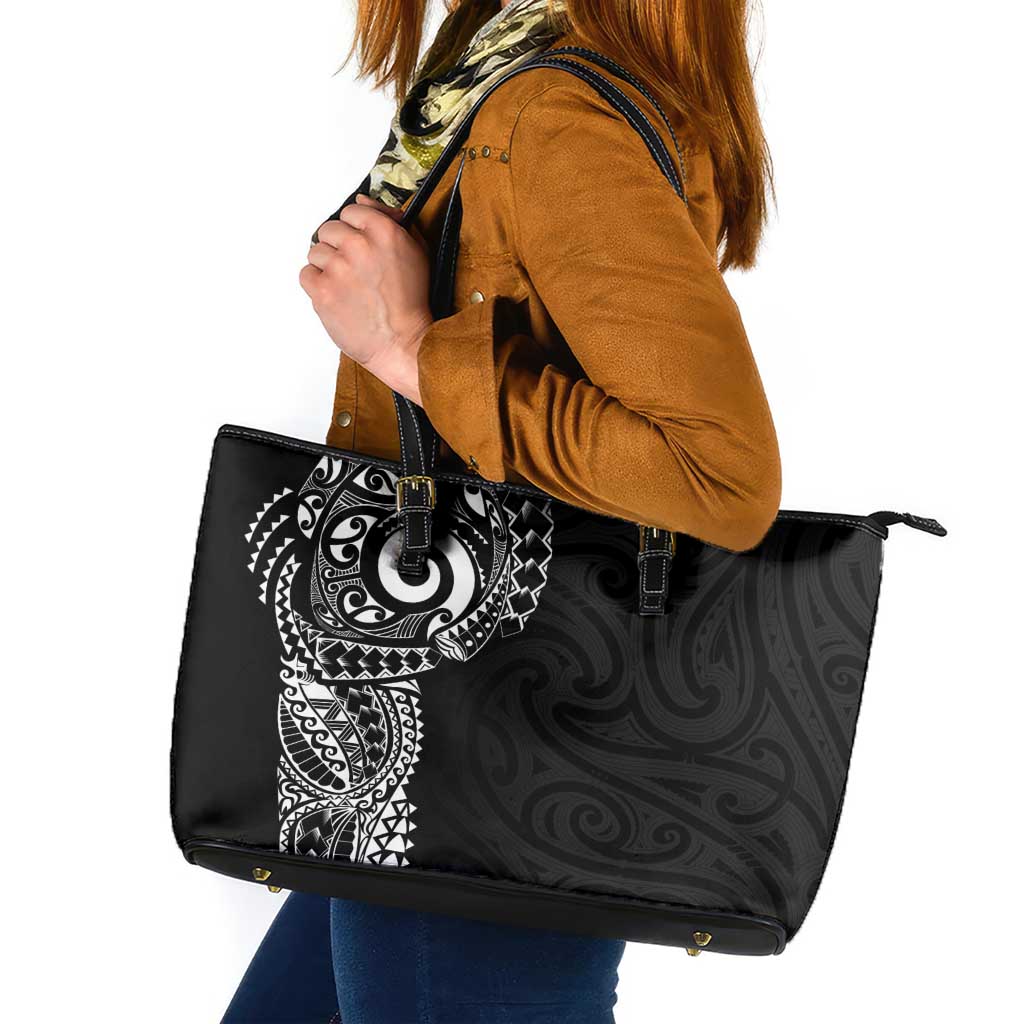 New Zealand Maori Koru Art Traditional Tattoo Leather Tote Bag Simple Style LT03 Black - Polynesian Pride