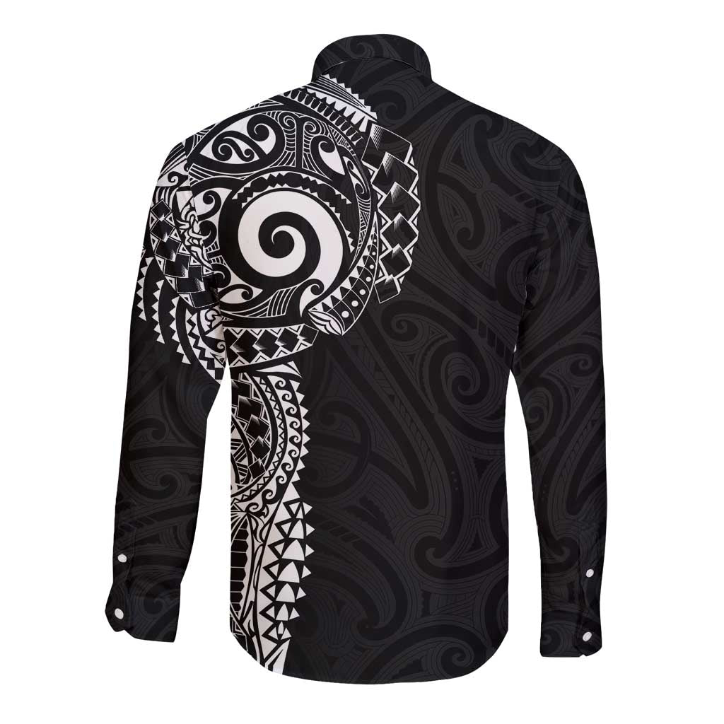 New Zealand Maori Koru Art Traditional Tattoo Long Sleeve Button Shirt Simple Style LT03 - Polynesian Pride
