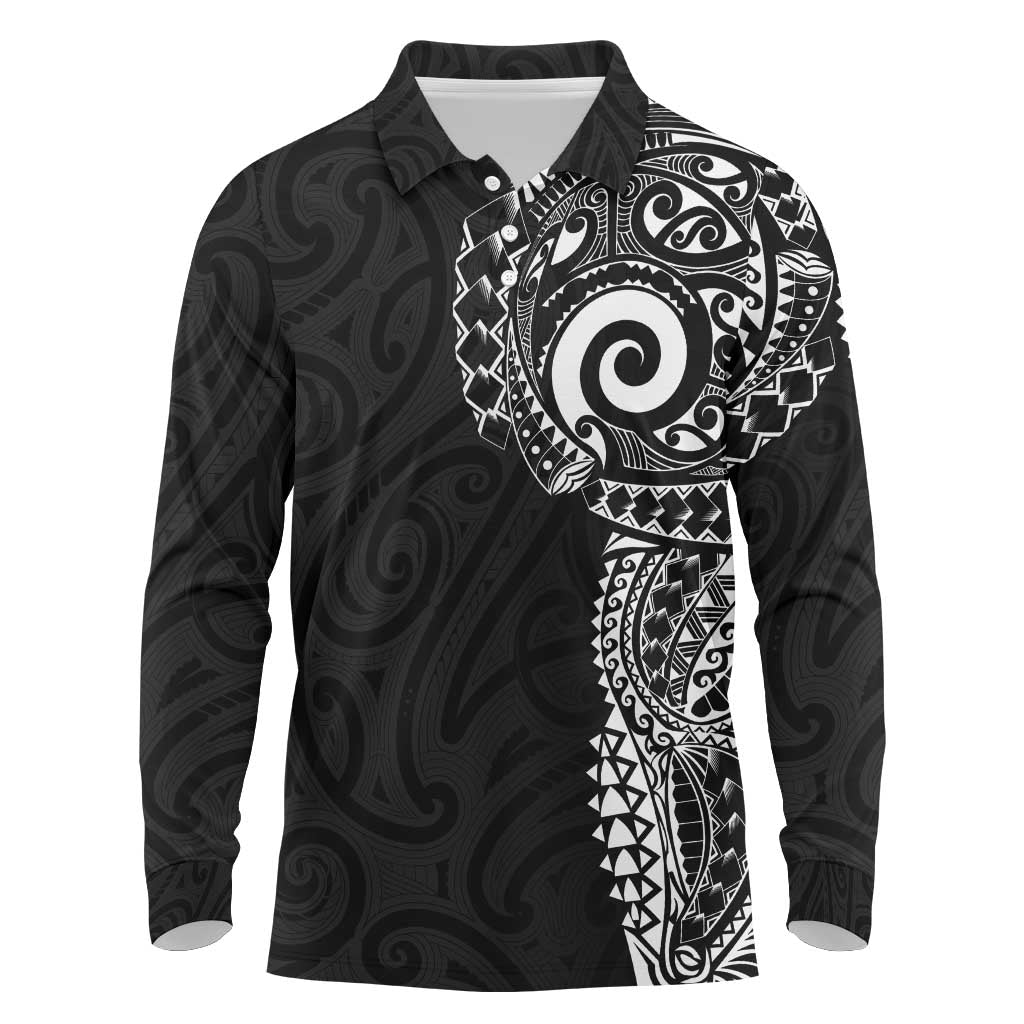 New Zealand Maori Koru Art Traditional Tattoo Long Sleeve Polo Shirt Simple Style