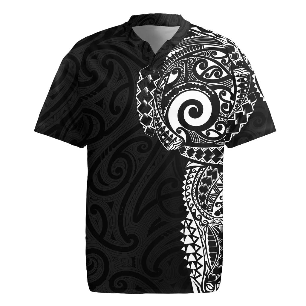 New Zealand Maori Koru Art Traditional Tattoo Rugby Jersey Simple Style LT03 Black - Polynesian Pride