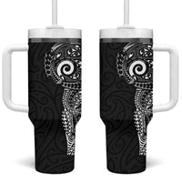 New Zealand Maori Koru Art Traditional Tattoo Tumbler With Handle Simple Style LT03 One Size: 40 oz Black - Polynesian Pride