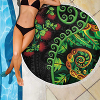 New Zealand Koru Plants and Pohutukawa Beach Blanket Maori Tattoo Pattern