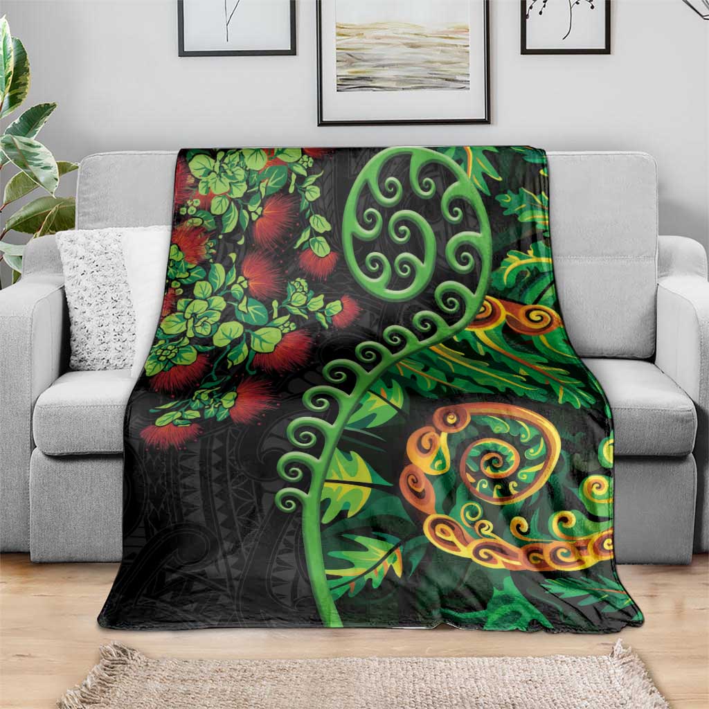 New Zealand Koru Plants and Pohutukawa Blanket Maori Tattoo Pattern