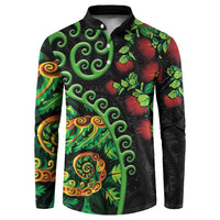 New Zealand Koru Plants and Pohutukawa Button Sweatshirt Maori Tattoo Pattern LT03 Black - Polynesian Pride