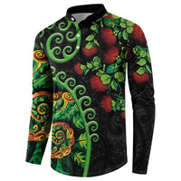 New Zealand Koru Plants and Pohutukawa Button Sweatshirt Maori Tattoo Pattern LT03 - Polynesian Pride