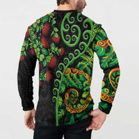 New Zealand Koru Plants and Pohutukawa Button Sweatshirt Maori Tattoo Pattern LT03 - Polynesian Pride
