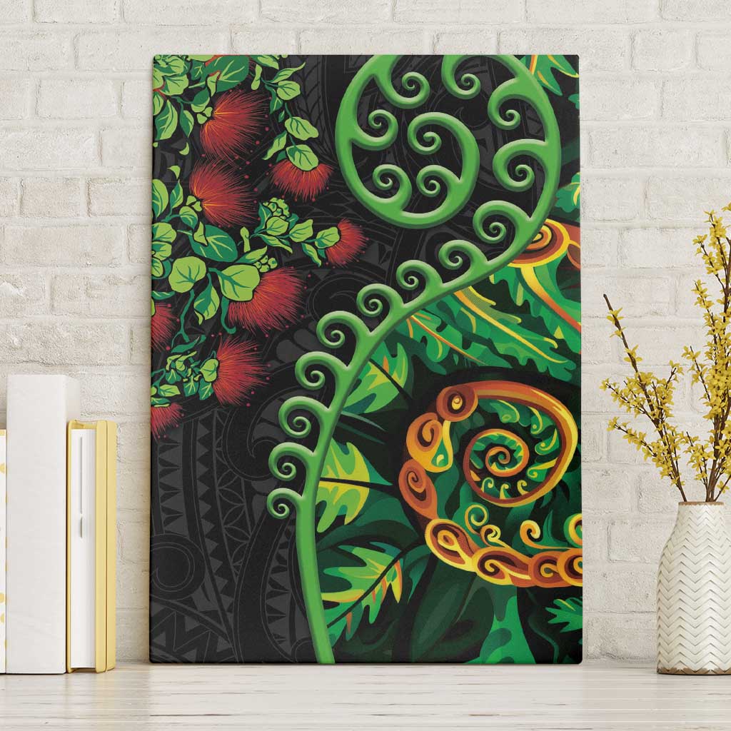 New Zealand Koru Plants and Pohutukawa Canvas Wall Art Maori Tattoo Pattern