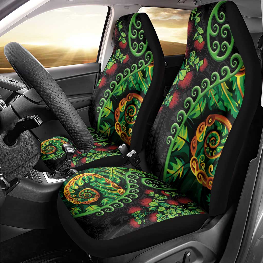 New Zealand Koru Plants and Pohutukawa Car Seat Cover Maori Tattoo Pattern