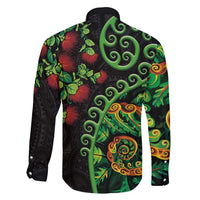 New Zealand Koru Plants and Pohutukawa Family Matching Long Sleeve Bodycon Dress and Hawaiian Shirt Maori Tattoo Pattern LT03 - Polynesian Pride