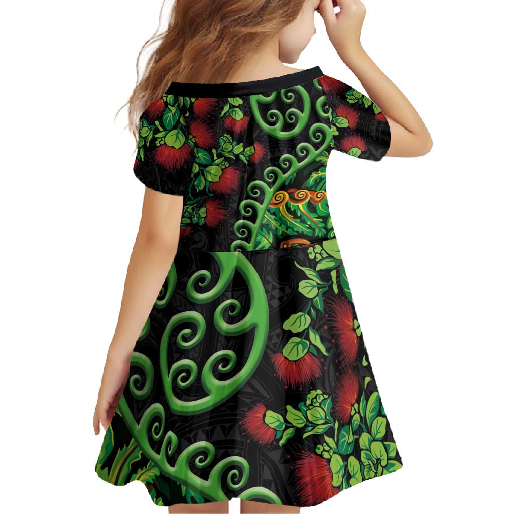 New Zealand Koru Plants and Pohutukawa Family Matching Off Shoulder Maxi Dress and Hawaiian Shirt Maori Tattoo Pattern