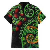 New Zealand Koru Plants and Pohutukawa Family Matching Off Shoulder Short Dress and Hawaiian Shirt Maori Tattoo Pattern
