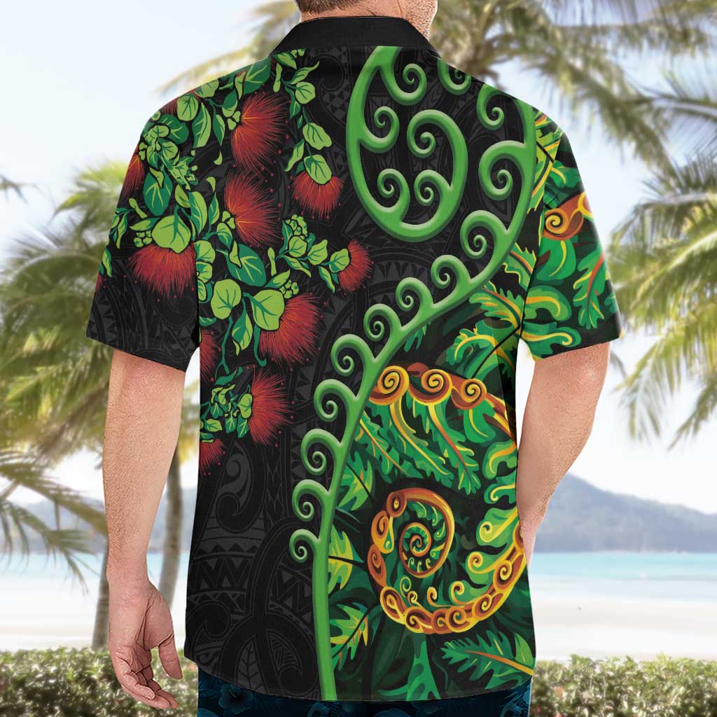 New Zealand Koru Plants and Pohutukawa Hawaiian Shirt Maori Tattoo Pattern