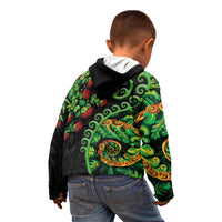 New Zealand Koru Plants and Pohutukawa Kid Hoodie Maori Tattoo Pattern