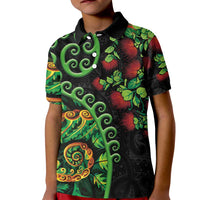 New Zealand Koru Plants and Pohutukawa Kid Polo Shirt Maori Tattoo Pattern LT03 Kid Black - Polynesian Pride