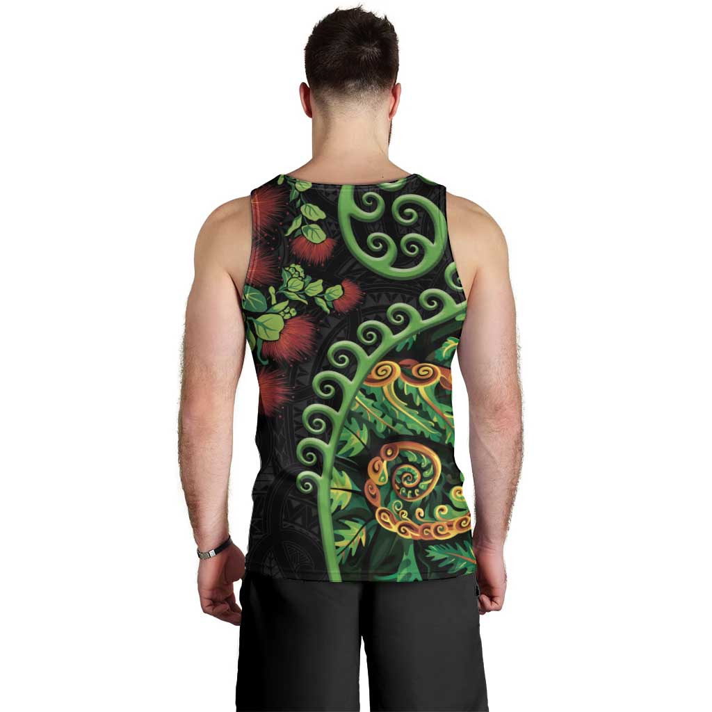 New Zealand Koru Plants and Pohutukawa Men Tank Top Maori Tattoo Pattern