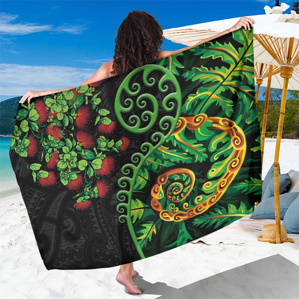 New Zealand Koru Plants and Pohutukawa Sarong Maori Tattoo Pattern LT03 One Size 44 x 66 inches Black - Polynesian Pride