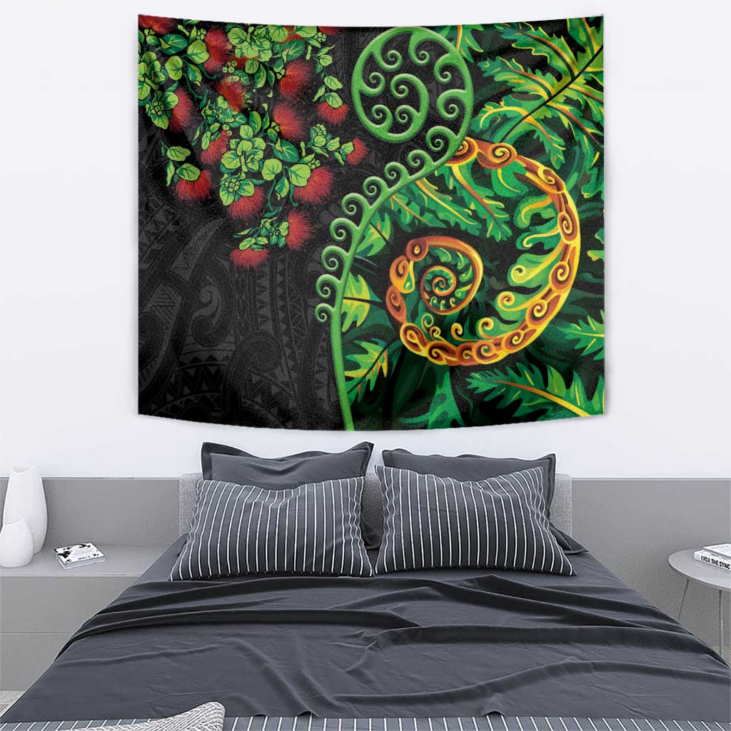 New Zealand Koru Plants and Pohutukawa Tapestry Maori Tattoo Pattern