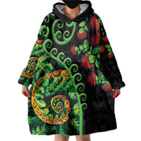 New Zealand Koru Plants and Pohutukawa Wearable Blanket Hoodie Maori Tattoo Pattern