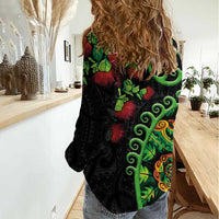 New Zealand Koru Plants and Pohutukawa Women Casual Shirt Maori Tattoo Pattern LT03 - Polynesian Pride
