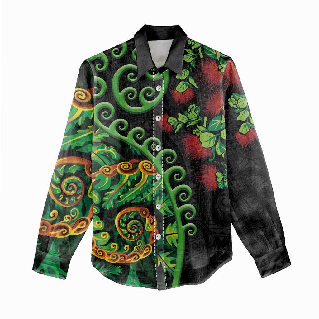 New Zealand Koru Plants and Pohutukawa Women Casual Shirt Maori Tattoo Pattern LT03 - Polynesian Pride
