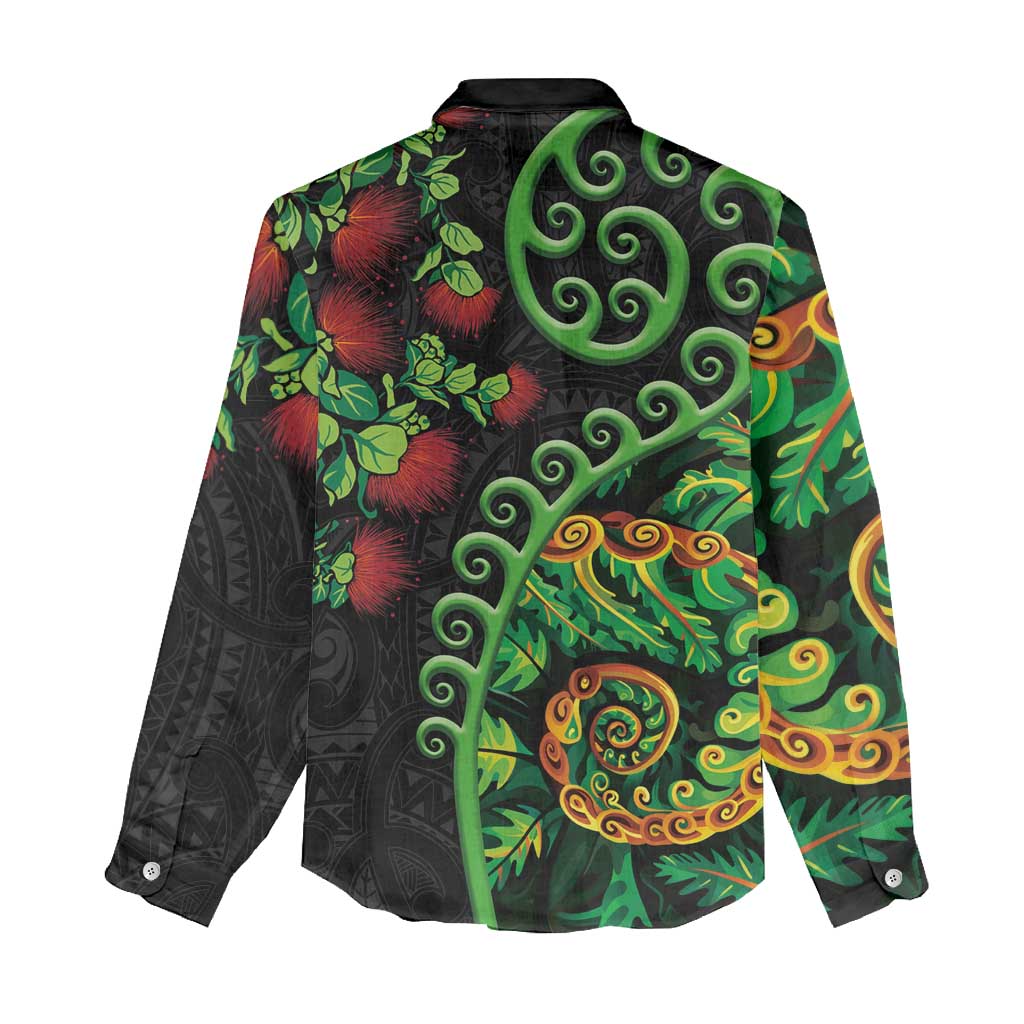 New Zealand Koru Plants and Pohutukawa Women Casual Shirt Maori Tattoo Pattern LT03 - Polynesian Pride