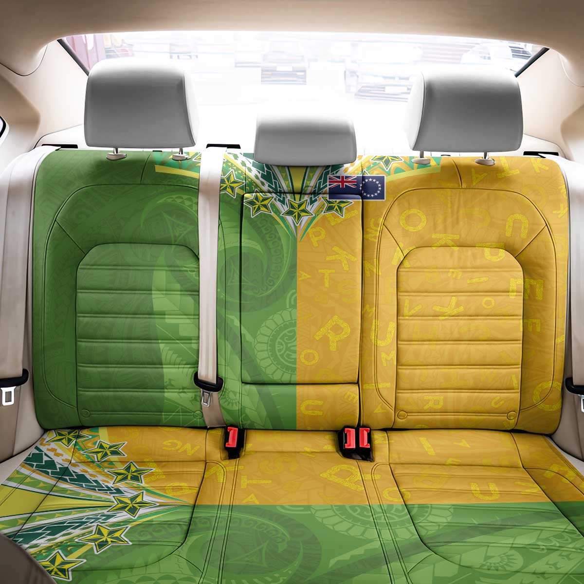 Cook Islands Language Week Back Car Seat Cover Tatau Pattern and Rarotongan Alphabet - Polynesian Pride