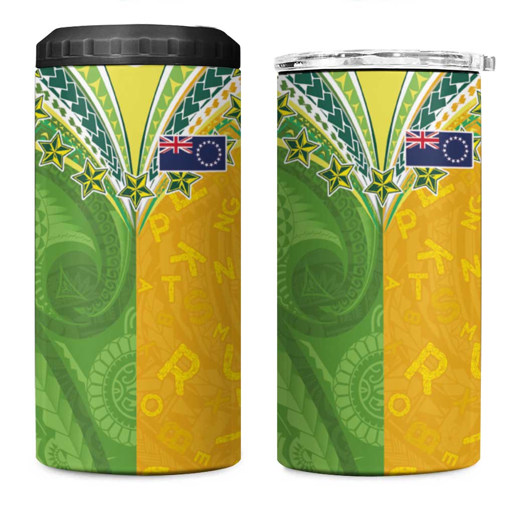 Cook Islands Language Week 4 in 1 Can Cooler Tumbler Tatau Pattern and Rarotongan Alphabet - Polynesian Pride