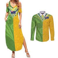 Cook Islands Language Week Couples Matching Summer Maxi Dress and Long Sleeve Button Shirt Tatau Pattern and Rarotongan Alphabet - Polynesian Pride