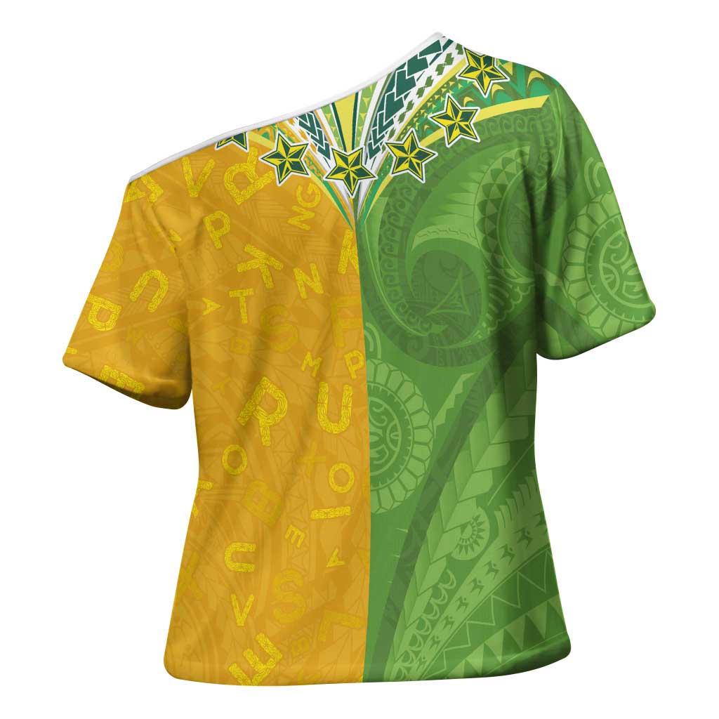 Cook Islands Language Week Cross Shoulder Shirt Tatau Pattern and Rarotongan Alphabet - Polynesian Pride