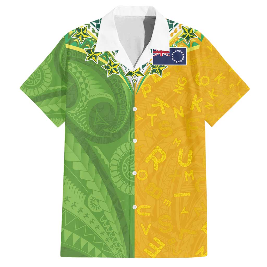Cook Islands Language Week Family Matching Off Shoulder Maxi Dress and Hawaiian Shirt Tatau Pattern and Rarotongan Alphabet - Polynesian Pride