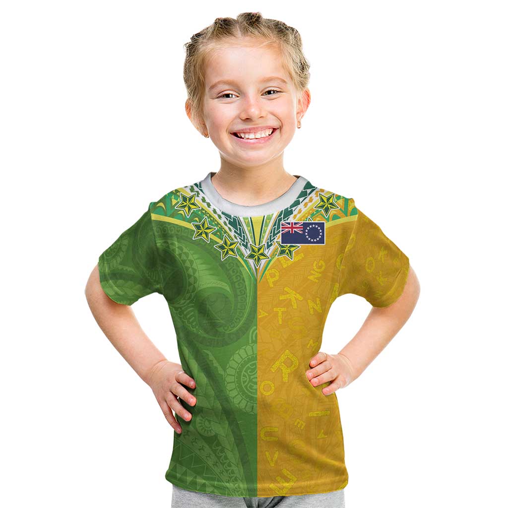 Cook Islands Language Week Kid T Shirt Tatau Pattern and Rarotongan Alphabet - Polynesian Pride