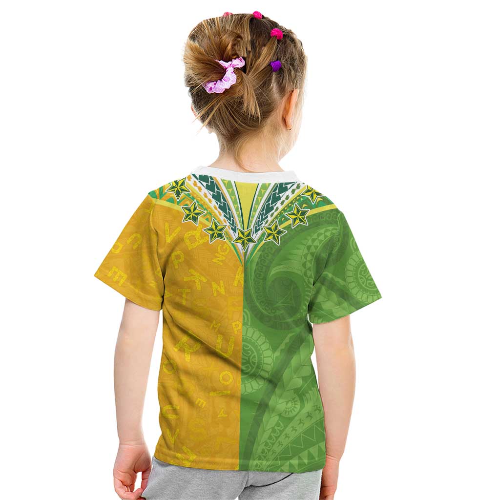 Cook Islands Language Week Kid T Shirt Tatau Pattern and Rarotongan Alphabet - Polynesian Pride