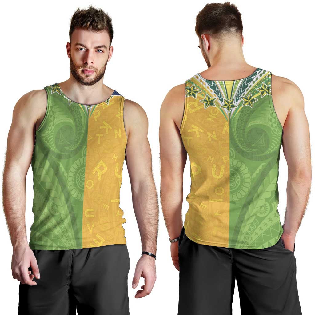 Cook Islands Language Week Men Tank Top Tatau Pattern and Rarotongan Alphabet - Polynesian Pride