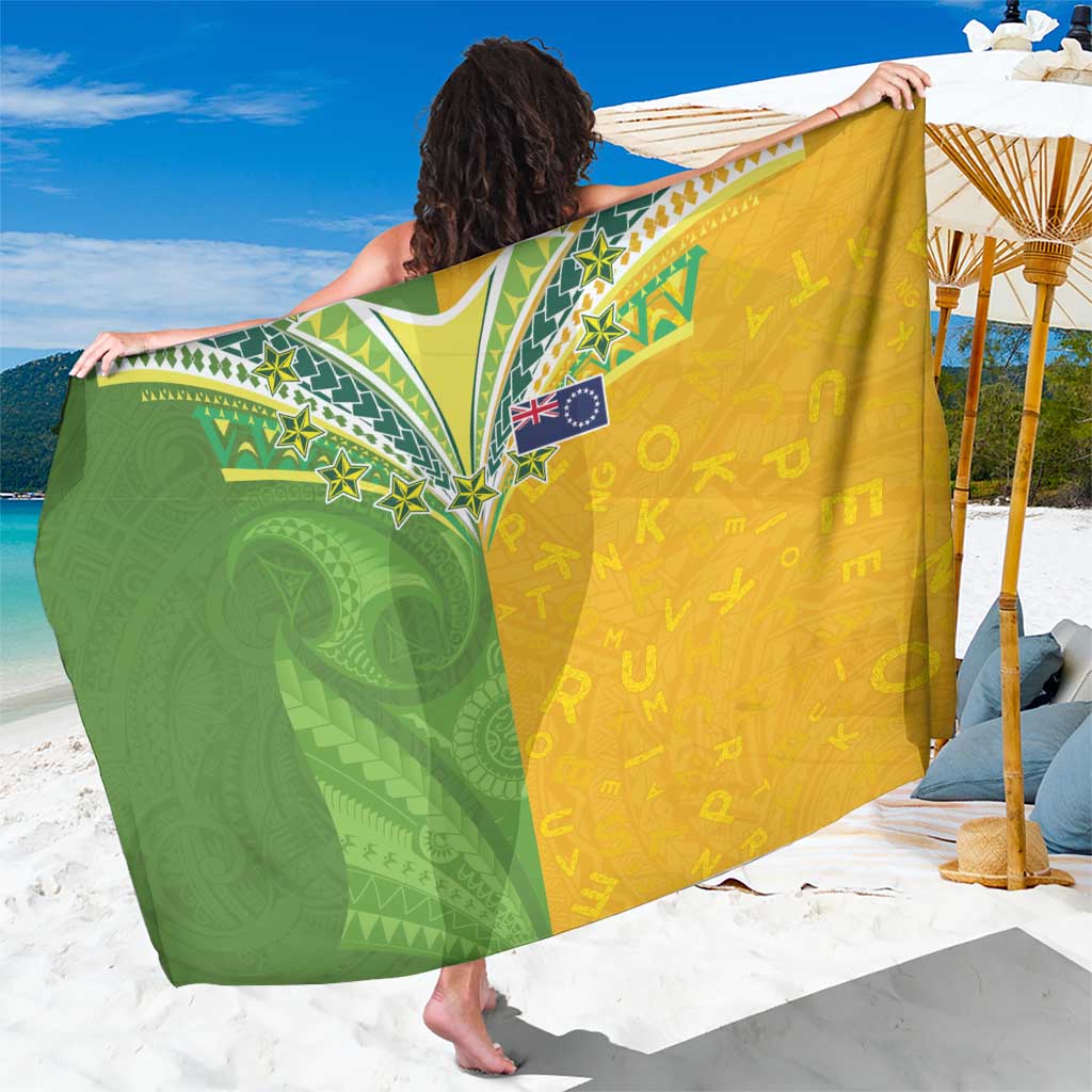 Cook Islands Language Week Sarong Tatau Pattern and Rarotongan Alphabet LT03 One Size 44 x 66 inches Green - Polynesian Pride