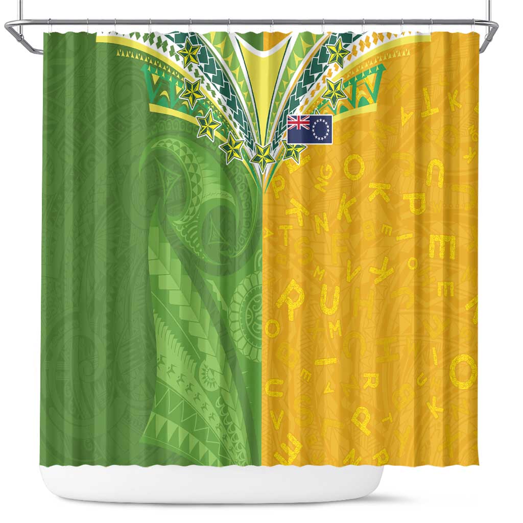Cook Islands Language Week Shower Curtain Tatau Pattern and Rarotongan Alphabet - Polynesian Pride