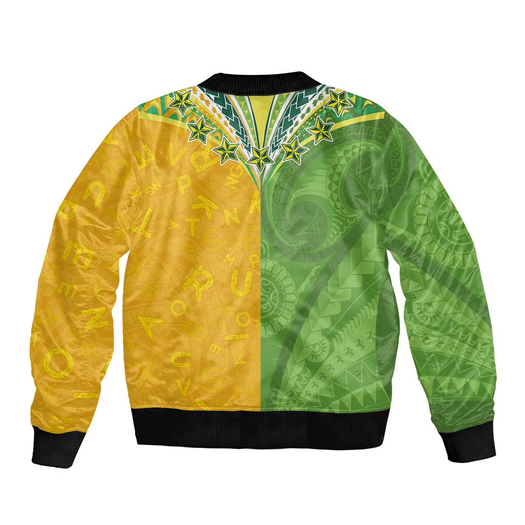 Cook Islands Language Week Sleeve Zip Bomber Jacket Tatau Pattern and Rarotongan Alphabet - Polynesian Pride