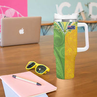 Cook Islands Language Week Tumbler With Handle Tatau Pattern and Rarotongan Alphabet - Polynesian Pride