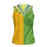 Cook Islands Language Week Women Sleeveless Polo Shirt Tatau Pattern and Rarotongan Alphabet - Polynesian Pride
