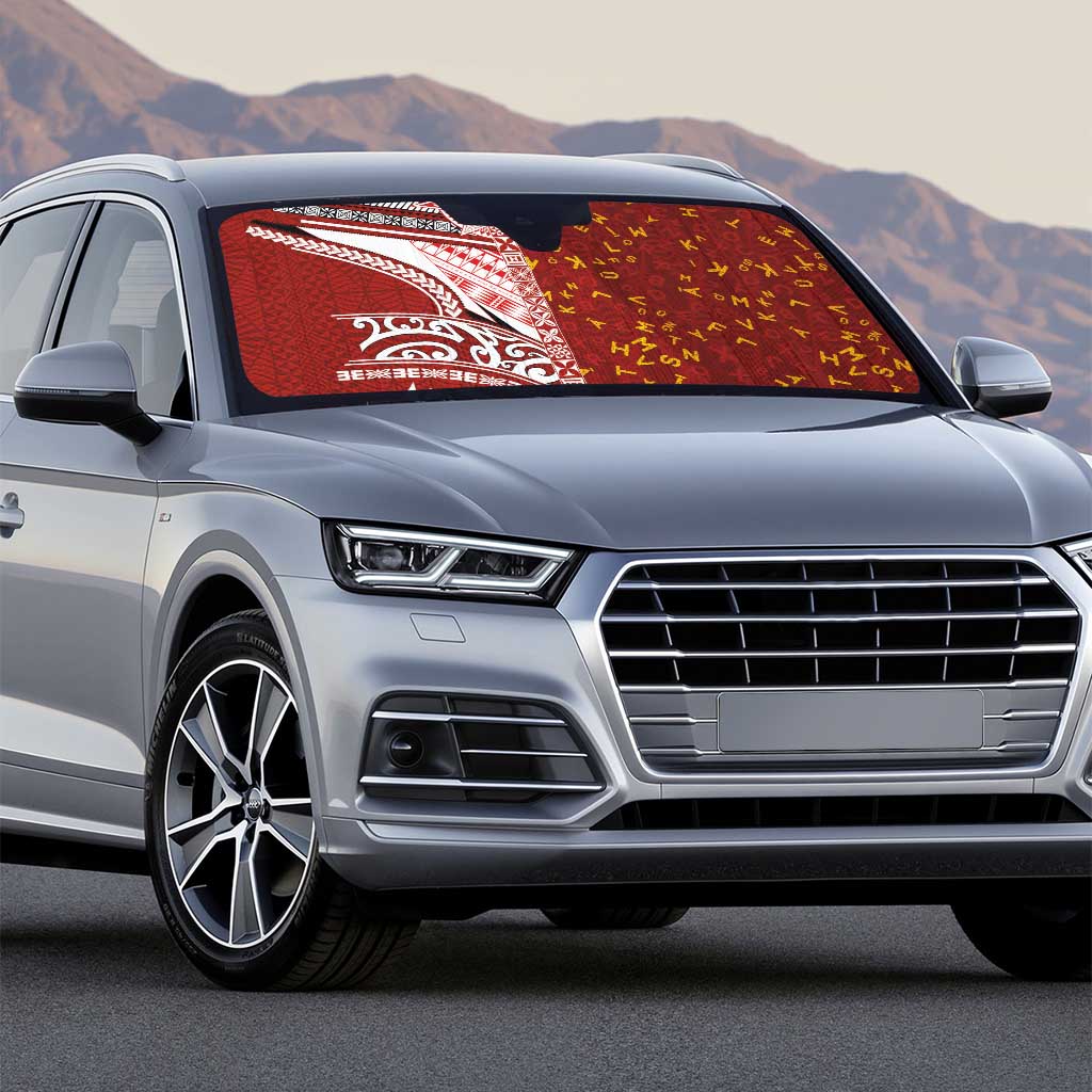 Tonga Language Week Auto Sun Shade Ngatu Pattern and Tongan Alphabet - Polynesian Pride