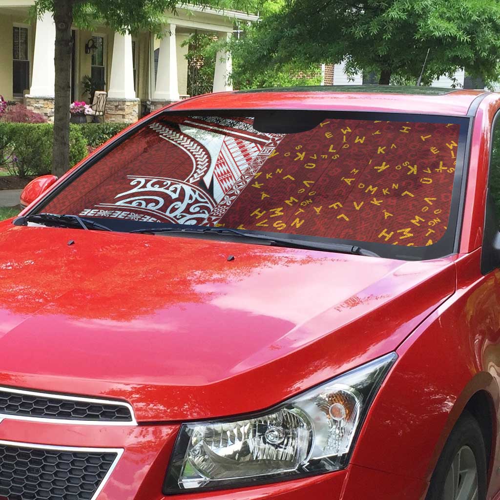 Tonga Language Week Auto Sun Shade Ngatu Pattern and Tongan Alphabet - Polynesian Pride