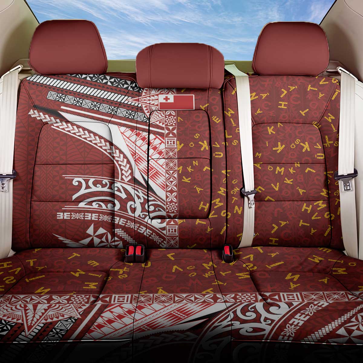 Tonga Language Week Back Car Seat Cover Ngatu Pattern and Tongan Alphabet LT03 One Size Red - Polynesian Pride