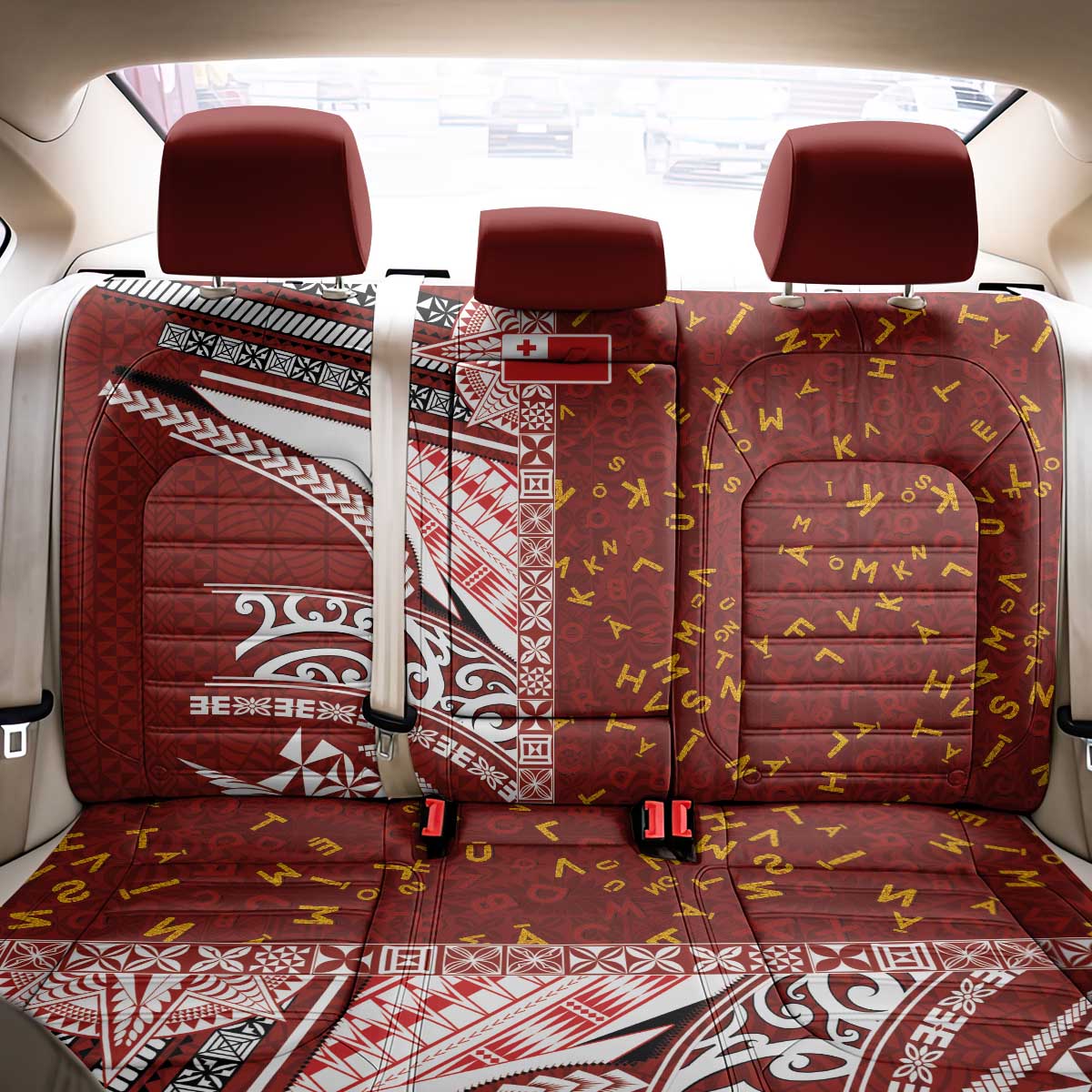 Tonga Language Week Back Car Seat Cover Ngatu Pattern and Tongan Alphabet LT03 - Polynesian Pride
