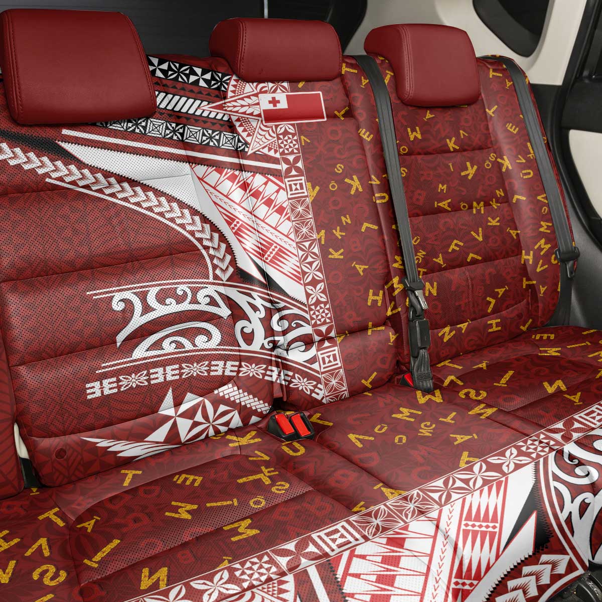 Tonga Language Week Back Car Seat Cover Ngatu Pattern and Tongan Alphabet LT03 - Polynesian Pride