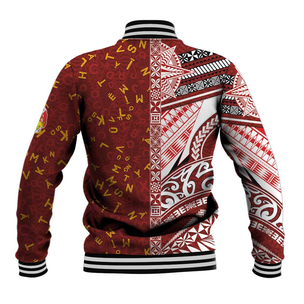 Tonga Language Week Baseball Jacket Ngatu Pattern and Tongan Alphabet - Polynesian Pride