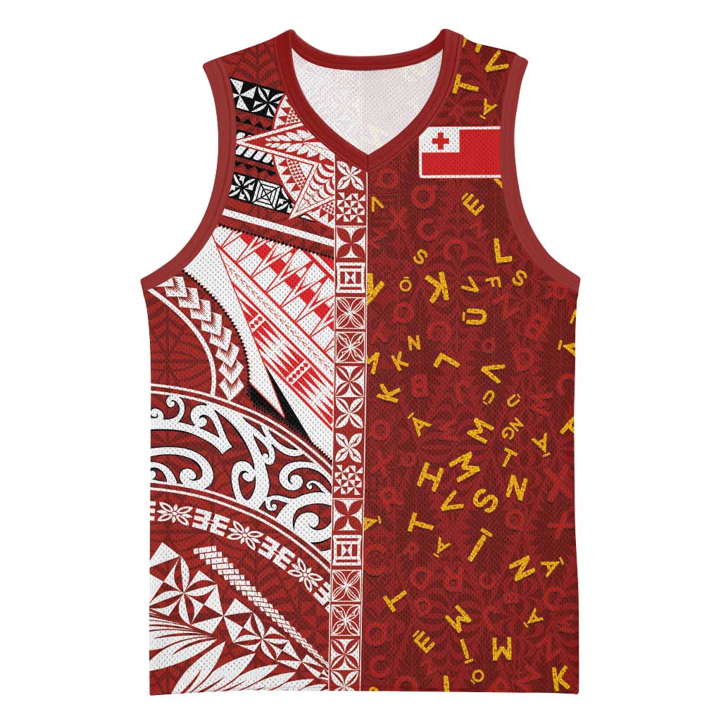 Tonga Language Week Basketball Jersey Ngatu Pattern and Tongan Alphabet - Polynesian Pride