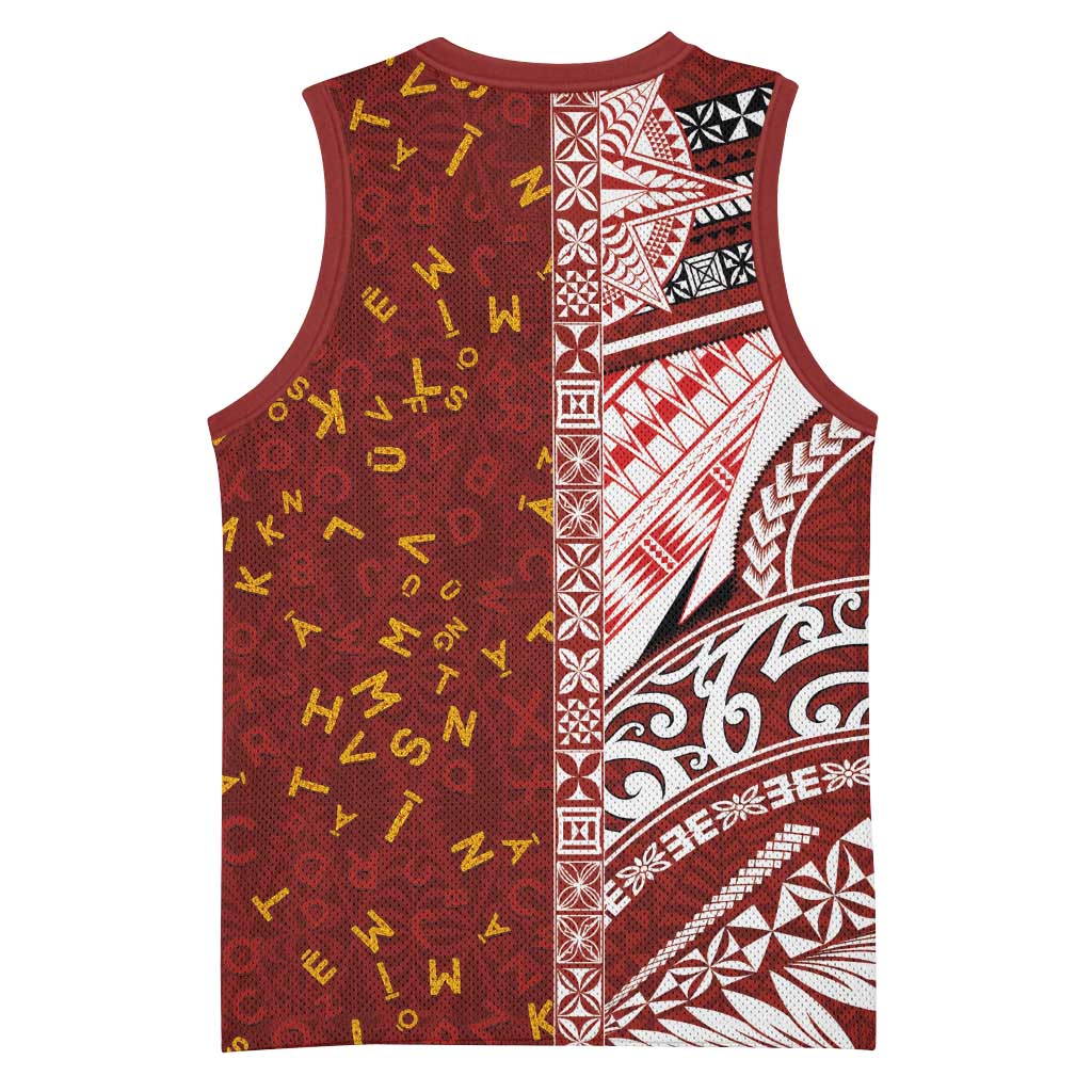 Tonga Language Week Basketball Jersey Ngatu Pattern and Tongan Alphabet - Polynesian Pride