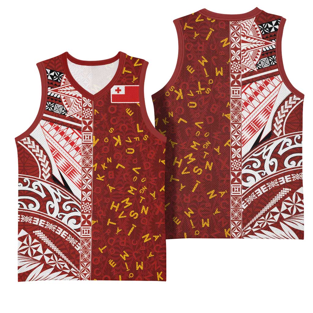 Tonga Language Week Basketball Jersey Ngatu Pattern and Tongan Alphabet - Polynesian Pride