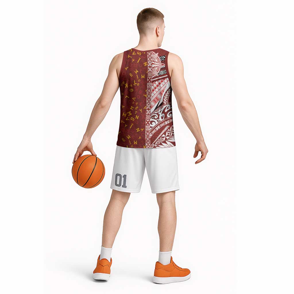Tonga Language Week Basketball Jersey Ngatu Pattern and Tongan Alphabet - Polynesian Pride