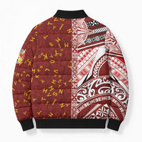 Tonga Language Week Bomber Puffer Jacket Ngatu Pattern and Tongan Alphabet - Polynesian Pride
