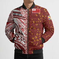 Tonga Language Week Bomber Puffer Jacket Ngatu Pattern and Tongan Alphabet - Polynesian Pride